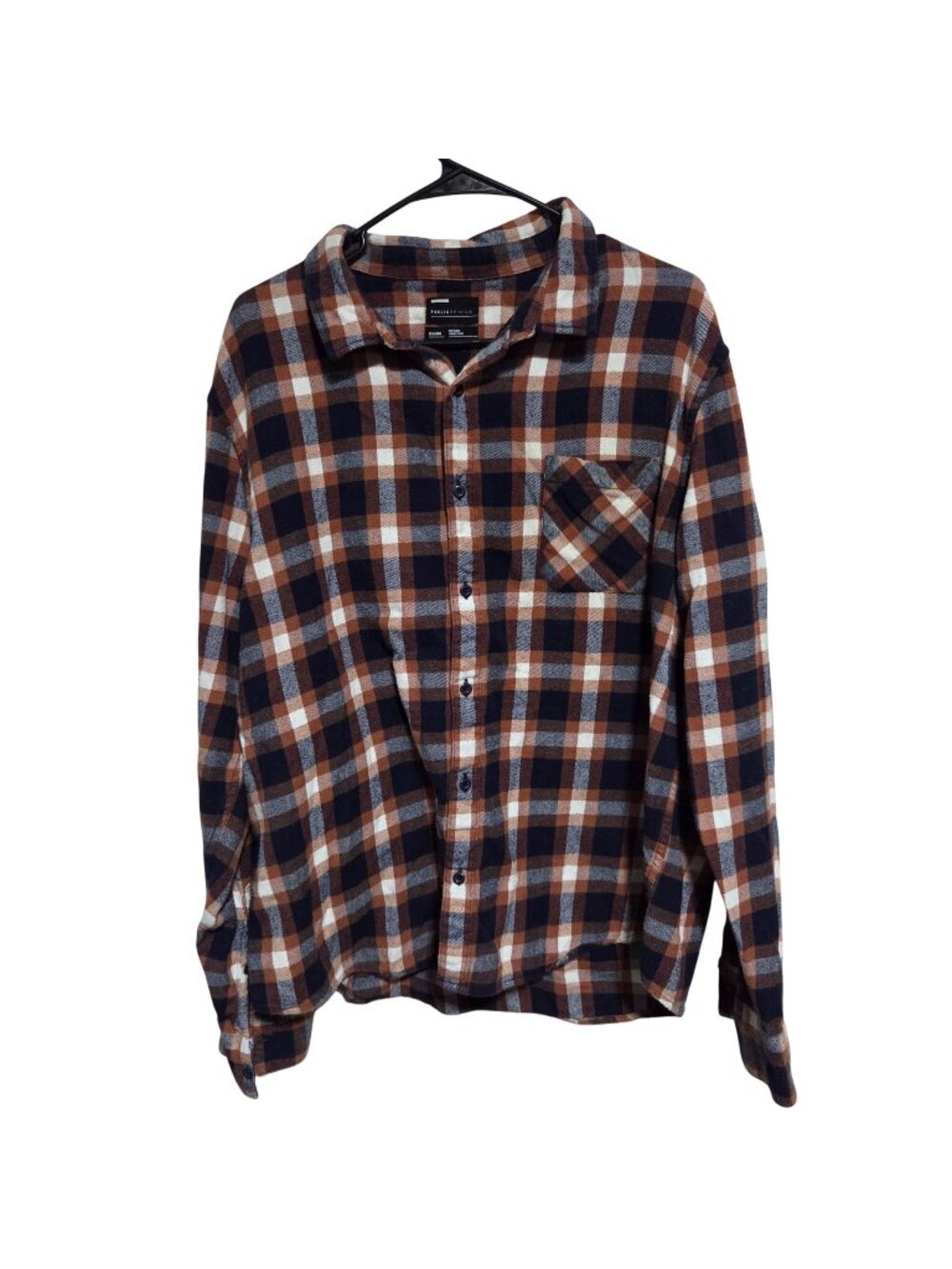 Public Opinion Button Up Shirt Mens Size 2XL Plaid Flannel Shirt Long Sleeve